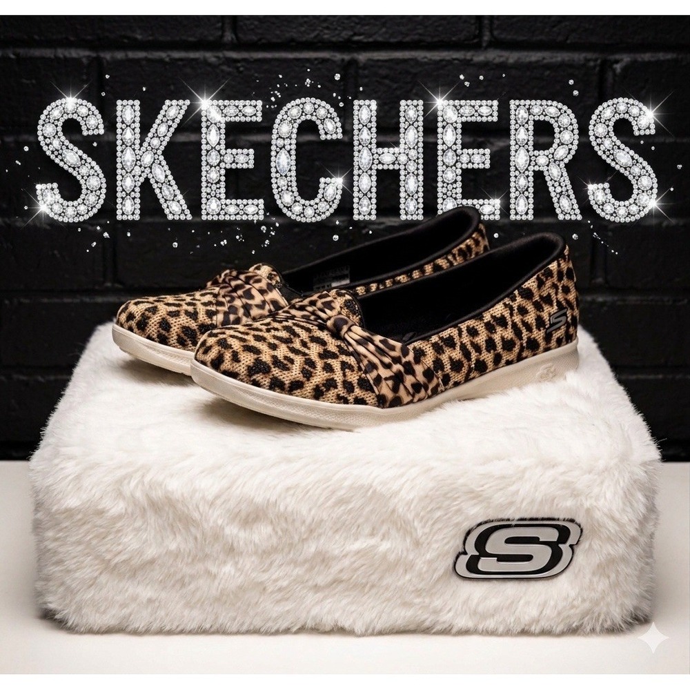 Skechers🖤🤎On-the-GO Bliss Leopard Print Bow Ballet Flats Memory Foam Loafers 8